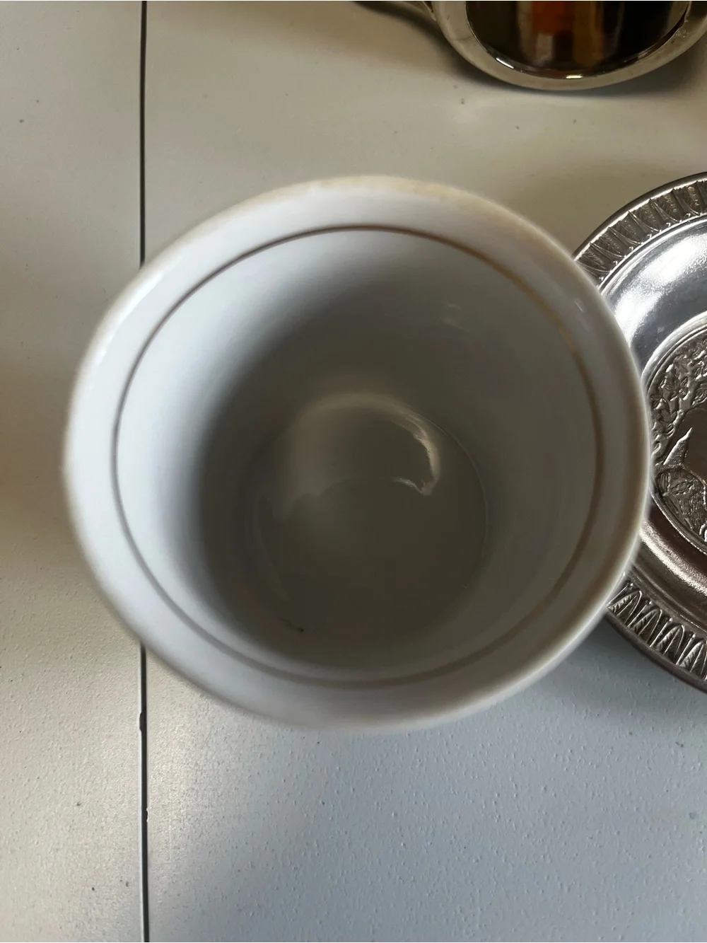 Vintage Zajecar Italy EP Zinc Art Style Porcelain & Pewter Espresso Cups Sugar - Picture 6 of 10